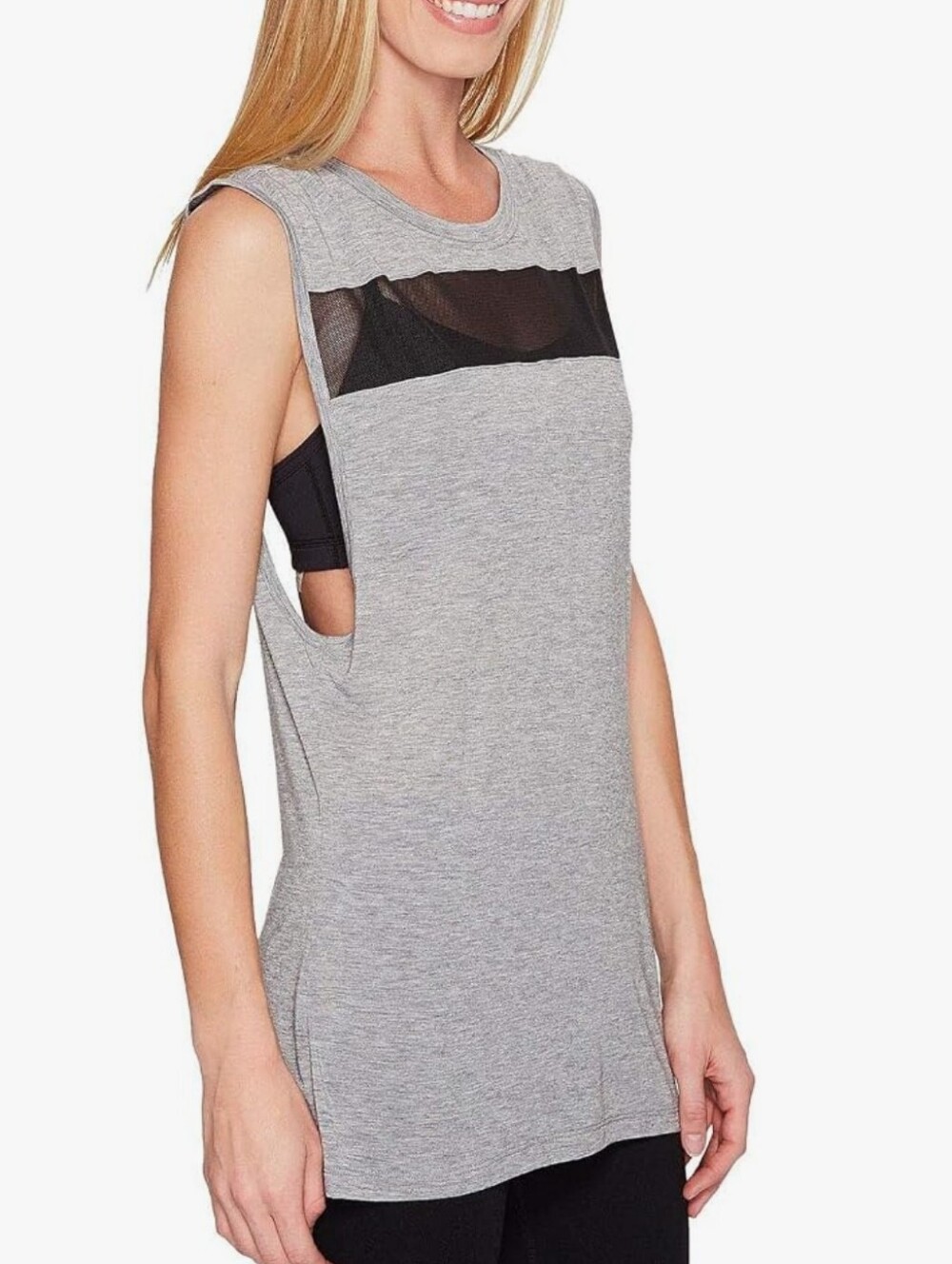Nike Dri-Fit Long Muscle Tank Top. Open Back. Mesh. Heathered Grey, Black. L.